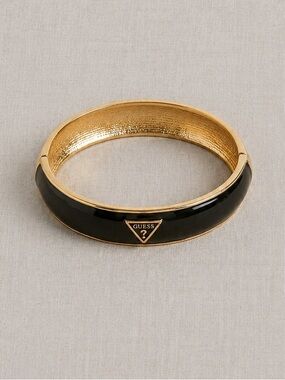 GUESS Black and Gold Logo Bangle